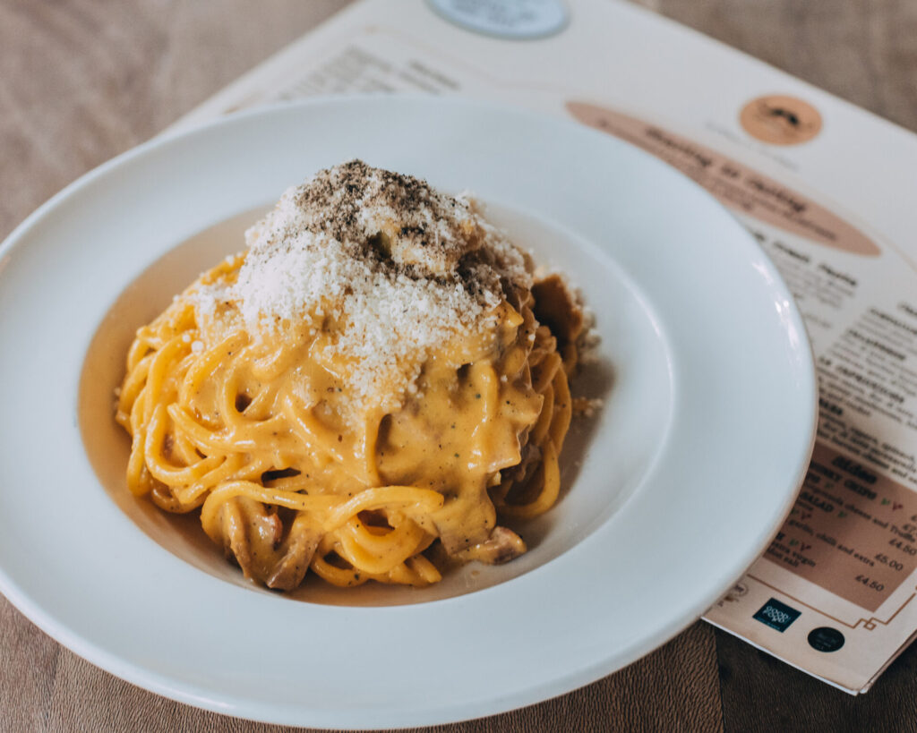Best carbonara in London: authentic Roman carbonara with guanciale and black pepper pecorino at Casa Tua