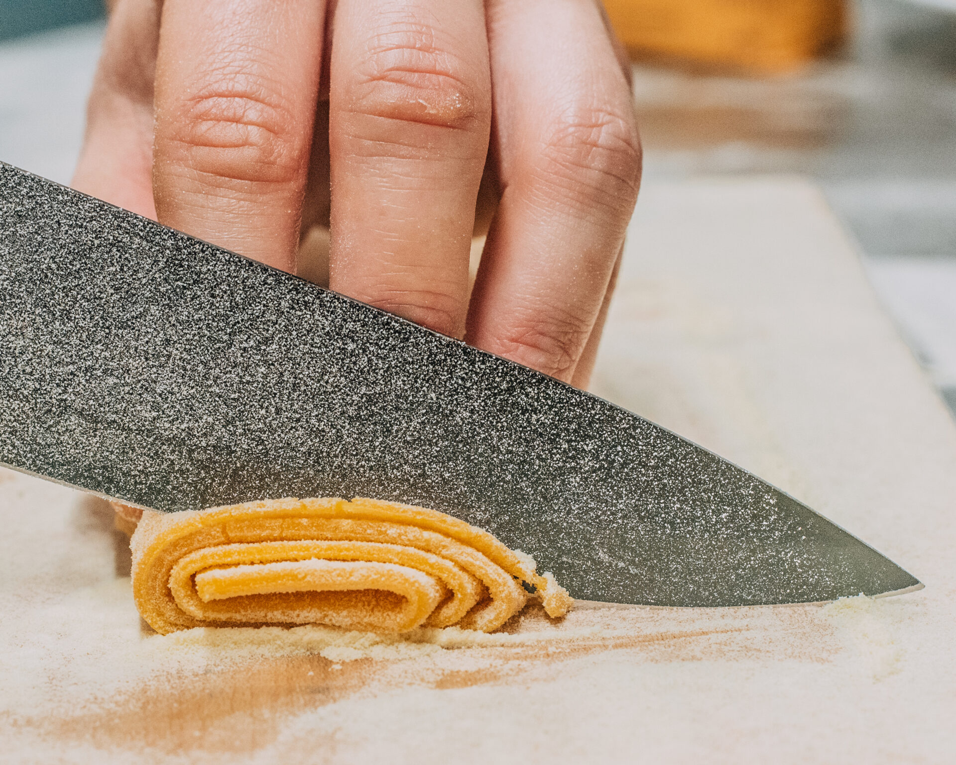 Handmade fresh pasta being made in the kitchen at Casa Tua, Camden and King's Cross