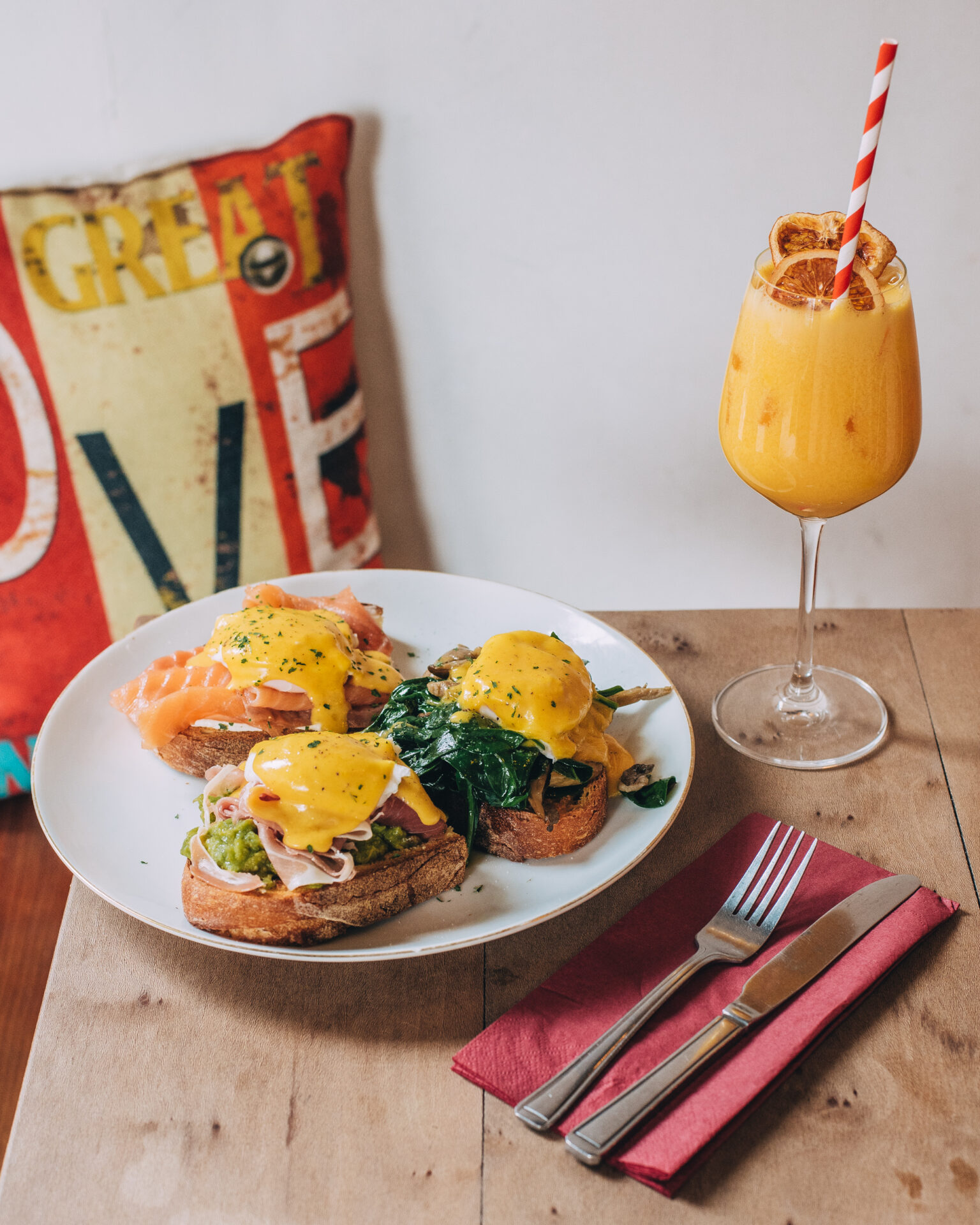 Italian brunch with orange juice at Casa Tua Camden, Camden Town, London